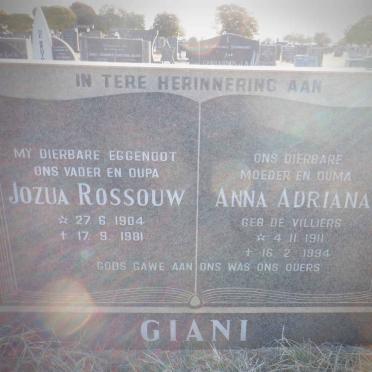 GIANI Jozua Rossouw 1904-1981 &amp; Anna Adriana DE VILLIERS 1911-1994