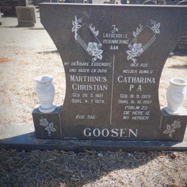 GOOSEN Marthinus Christian 1921-1979 &amp; Catharina P.A. 1928-1997