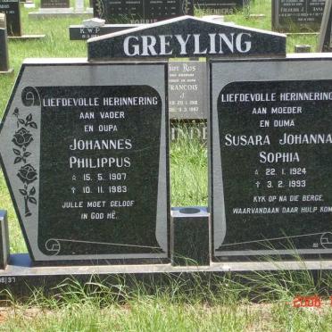 GREYLING Johannes Phillipus 1907-1983 &amp; Susara Johanna Sophia 1924-1993