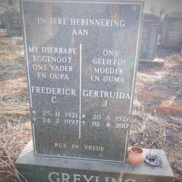 GREYLING Frederick C. 1921-1997 &amp; Gertruida J. 1926-2017