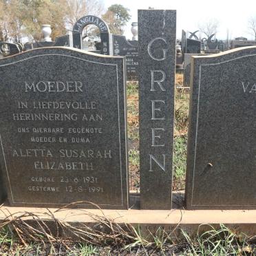GREEN Aletta Susarah Elizabeth 1931-1991