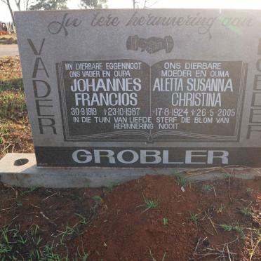 GROBLER Johannes Francois 1919-1987 &amp; Aletta Susanna Christina 1924-2005