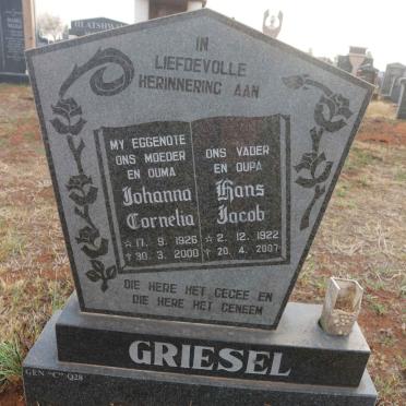 GRIESEL Hans Jacob 1922-2007 &amp; Johanna Cornelia 1926-2000 
