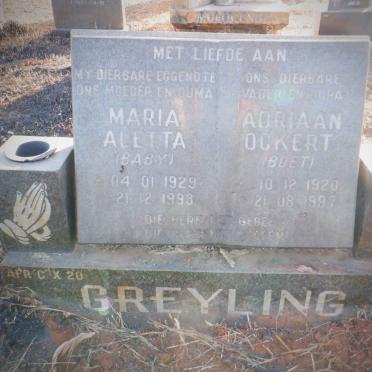 GREYLING Adriaan Ockert 1920-1997 &amp; Maria Aletta 1929-1993