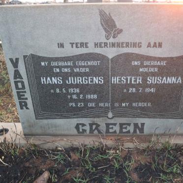 GREEN Hans Jurgens 1936-1988 &amp; Hester Susanna 1941-