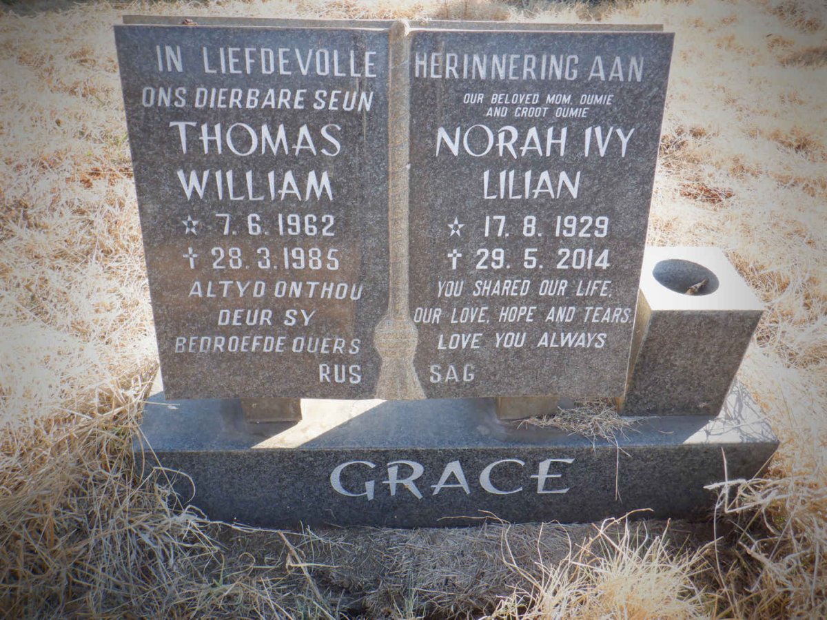 GRACE Thomas William 1962-1985 &amp; Norah Ivy Lilian 1929-2014