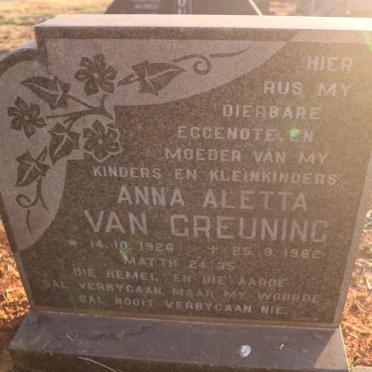 GREUNING Anna Aletta, van 1926-1982