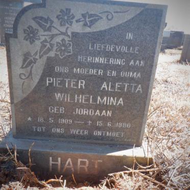 HART Pieter Aletta Wilhelmina nee JORDAAN 1909-1980