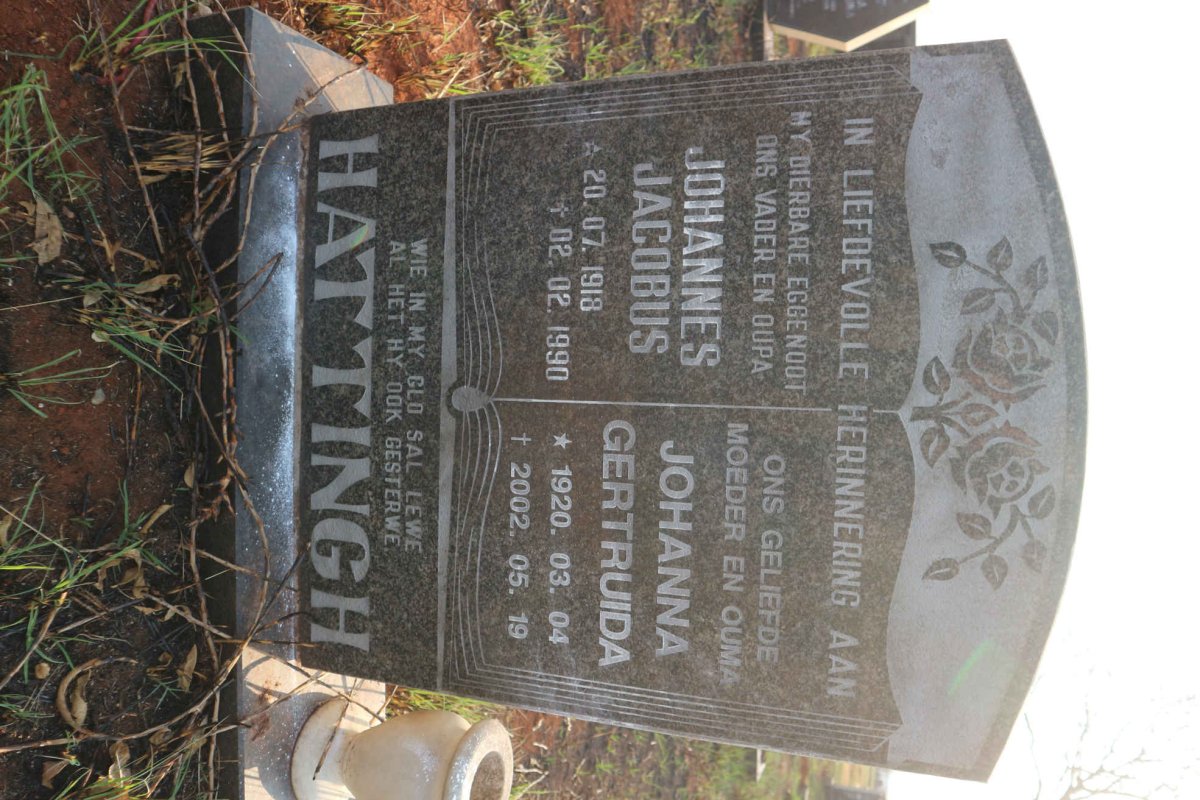 HATTINGH Johannes Jacobus 1918-1990 &amp; Johanna Gertruida 1920-2002