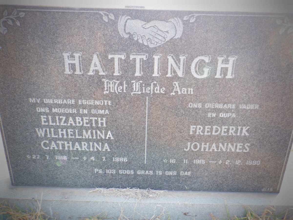 HATTINGH Frederik Johannes 1915-1990 &amp; Elizabeth Wilhelmina Catharina 1918-1986
