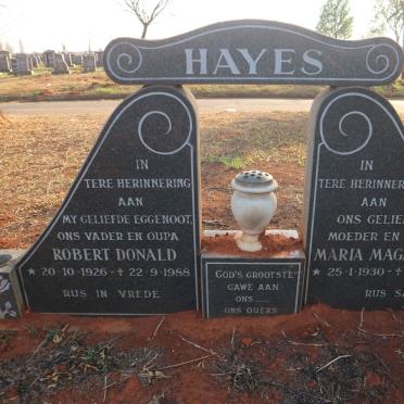 HAYES Robert Donald 1926-1988 &amp; Maria Magaretha 1930-2008