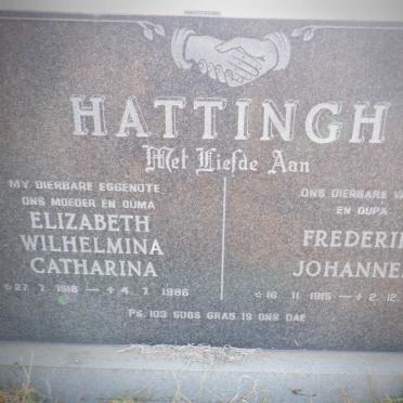HATTINGH Frederik Johannes 1915-1990 &amp; Elizabeth Wilhelmina Catharina 1918-1986