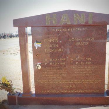 HANI Chris Martin Thembisile 1942-1993 :: HANI Nomakhwezi Lerato 1978-2001