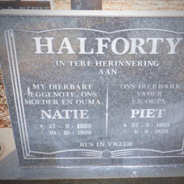 HALFORTY Piet 1935-2001 &amp; Natie 1939-1998