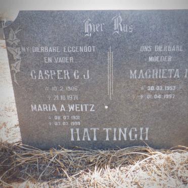 HATTINGH Casper C.J. 1906-1971 :: HATTINGH Magrieta I. 1953-1997 :: WEITZ Maria A. 1931-1999