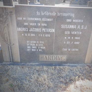 HARDING Andries Jacobus Pietersen 1915-1970 &amp; Susanna A.S.J. VENTER 1908-1992