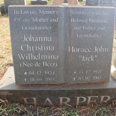 HARPER Horace John 1921-2003 &amp; Johanna Christina Wihelmina DE BEER 1924-2004