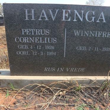 HAVENGA Petrus Cornelius 1926-1994 &amp; Winnifred 1931-