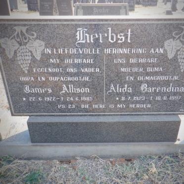 HERBST James Allison 1922-1985 &amp; Alida Barendina 1923-1997