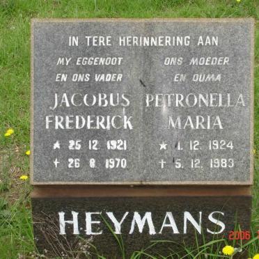HEYMANS Jacobus Frederick 1921-1970 &amp; Petronella Maria BENTLEY 1924-1983