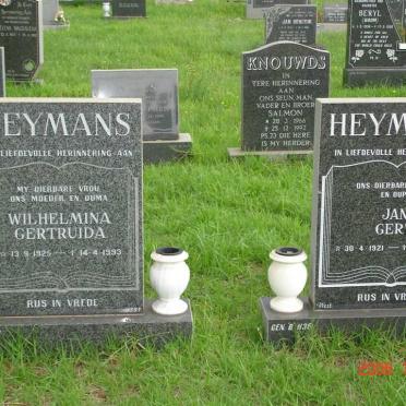 HEYMANS Jan Gert 1921-1996 &amp; Wilhelmina Gertruida VAN BILJON 1925-1993