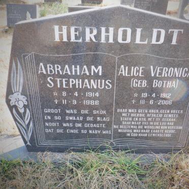 HERHOLDT Abraham Stephanus 1914-1986 &amp; Alice Veronica BOTHA 1912-2006