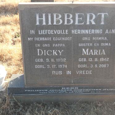 HIBBERT Dicky 1932-1974 &amp; Maria 1942-2007 :: KERN Philipppus Johannes Oosthuizen 1936-2008