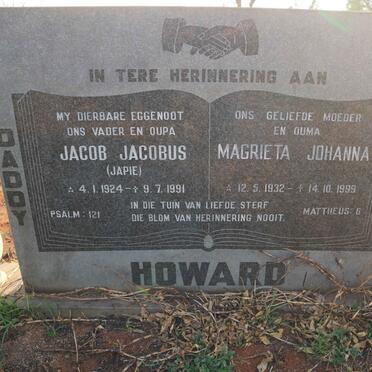 HOWARD Jacob Jacobus 1924-1991 &amp; Margrieta Johanna 1932-1999
