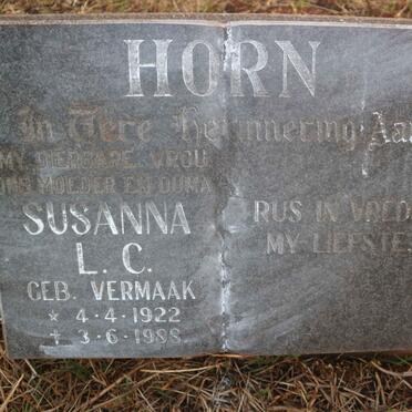 HORN Susanna L.C. nee VERMAAK 1922-1988