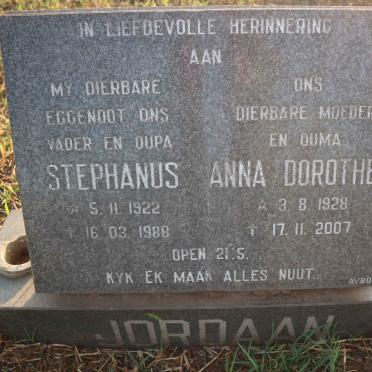 JORDAAN Stephanus 1922-1988 &amp; Anna Dorothea 1928-2007