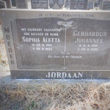 JORDAAN Gerhardus Johannes 1916-1988 &amp; Sophia Aletta 1914-1983