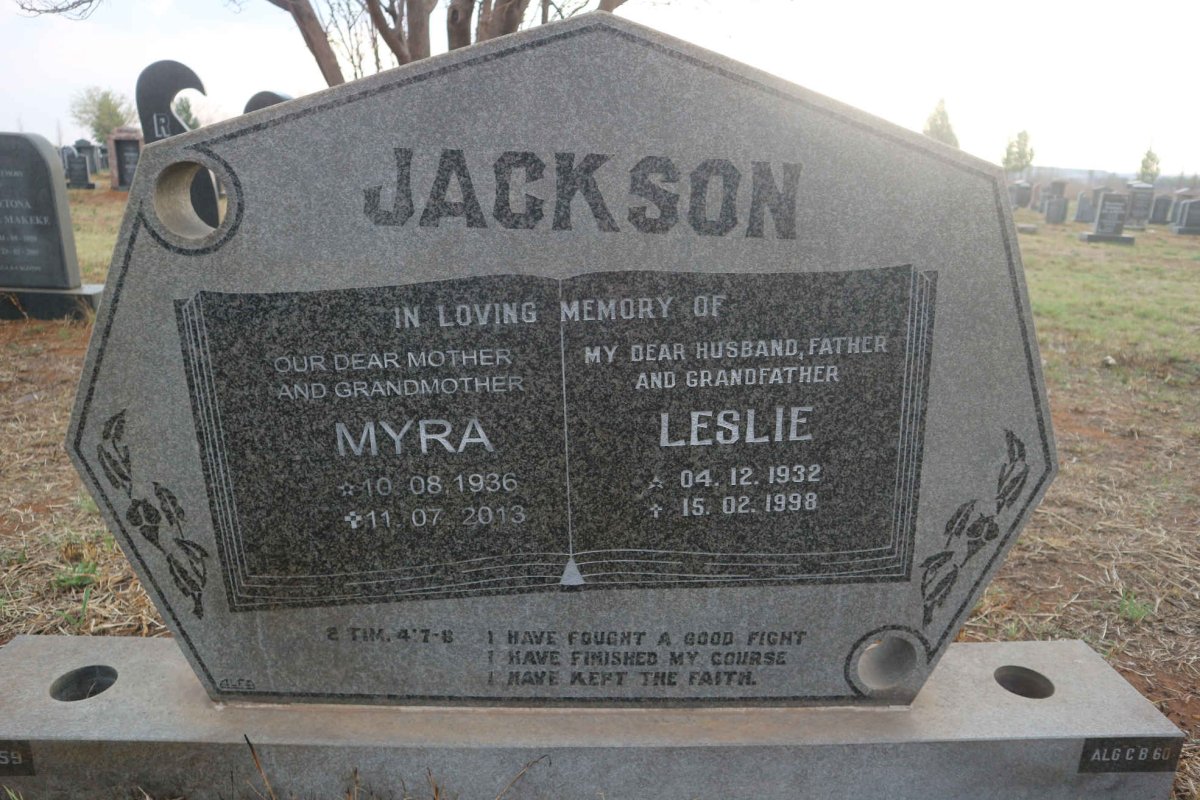 JACKSON Leslie 1932-1998 &amp; Myra 1936-2013