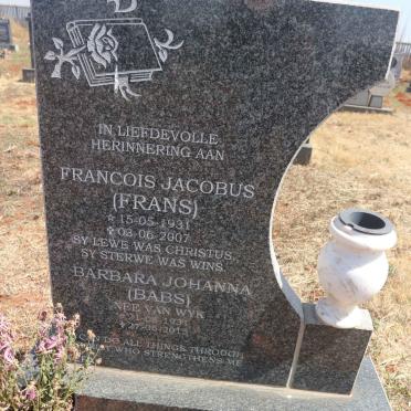 KOCK Francois Jacobus, de 1931-2007 &amp; Barbara Johanna VAN WYK 1931-2015