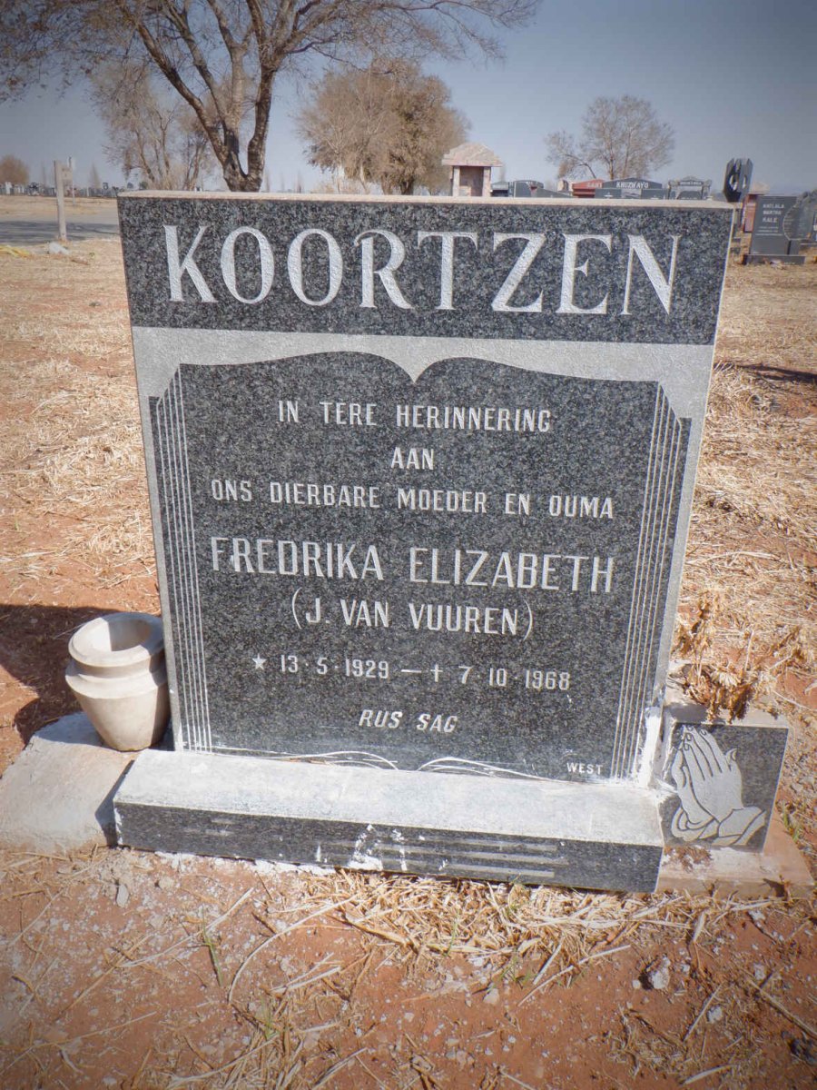 KOORTZEN Fredrika Elizabeth nee J. VAN VUUREN 1929-1968
