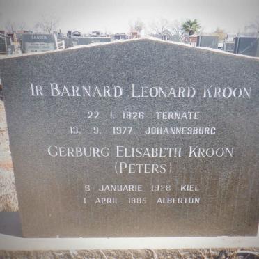 KROON Barnard Leonard 1926-1977 &amp; Gerburg Elisabeth PETERS 1928-1985