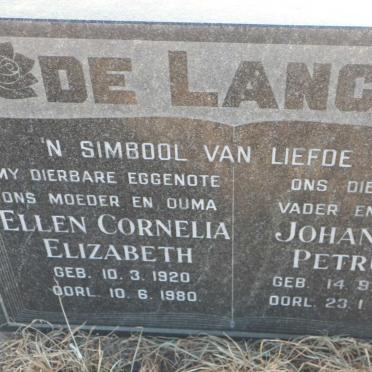 LANGE Johannes Petrus, de 1914-1986 &amp; Ellen Cornelia Elizabeth 1920-1980
