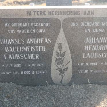 LAUBSCHER Johannes Andreas Bauermeister 1892-1974 &amp; Johanna Hendrina 1903-1995