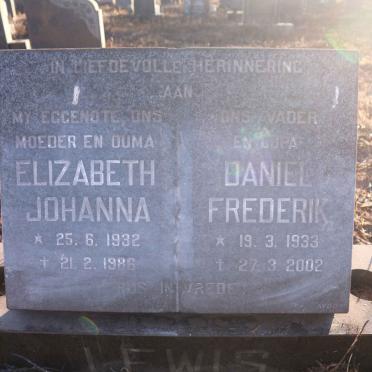 LEWIS Daniel Frederik 1933-2002 &amp; Elizabeth Johanna 1932-1986