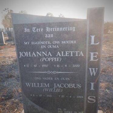 LEWIS Willem Jacobus 1921-2004 &amp; Johanna Aletta 1930-2000