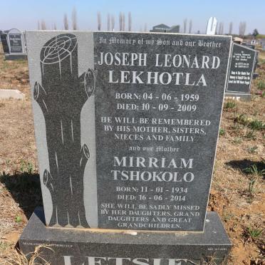 LEKHOTLA Joseph Leonard 1959-2009 :: TSHOKOLO Mirriam 1934-2014