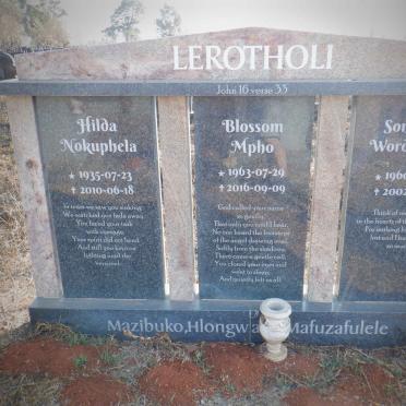LEROTHOLI Hilda Nokuphela 1935-2010 :: LEROTHOLI Blossom Mpho 1963-2016