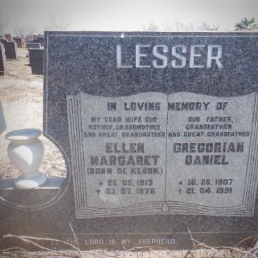 LESSER Gregorian Daniel 1907-1991 &amp; Ellen Margaret DE KLERK 1913-1976