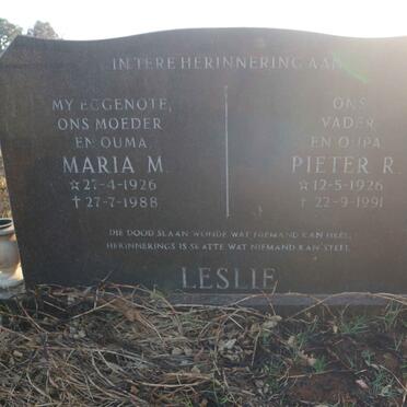 LESLIE Pieter R. 1926-1991 &amp; Maria M. 1926-1988