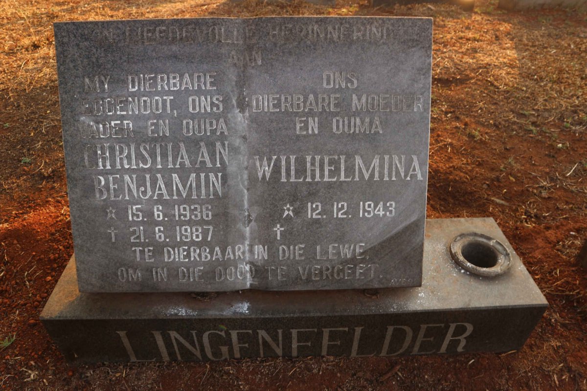 LINGENFELDER Christiaan Benjamin 1936-1987 &amp; Wilhelmina 1943-