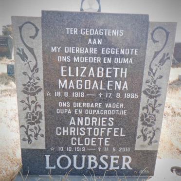 LOUBSER Andries Christoffel Cloete 1919-2010 &amp; Elizabeth Magdalena 1918-1985
