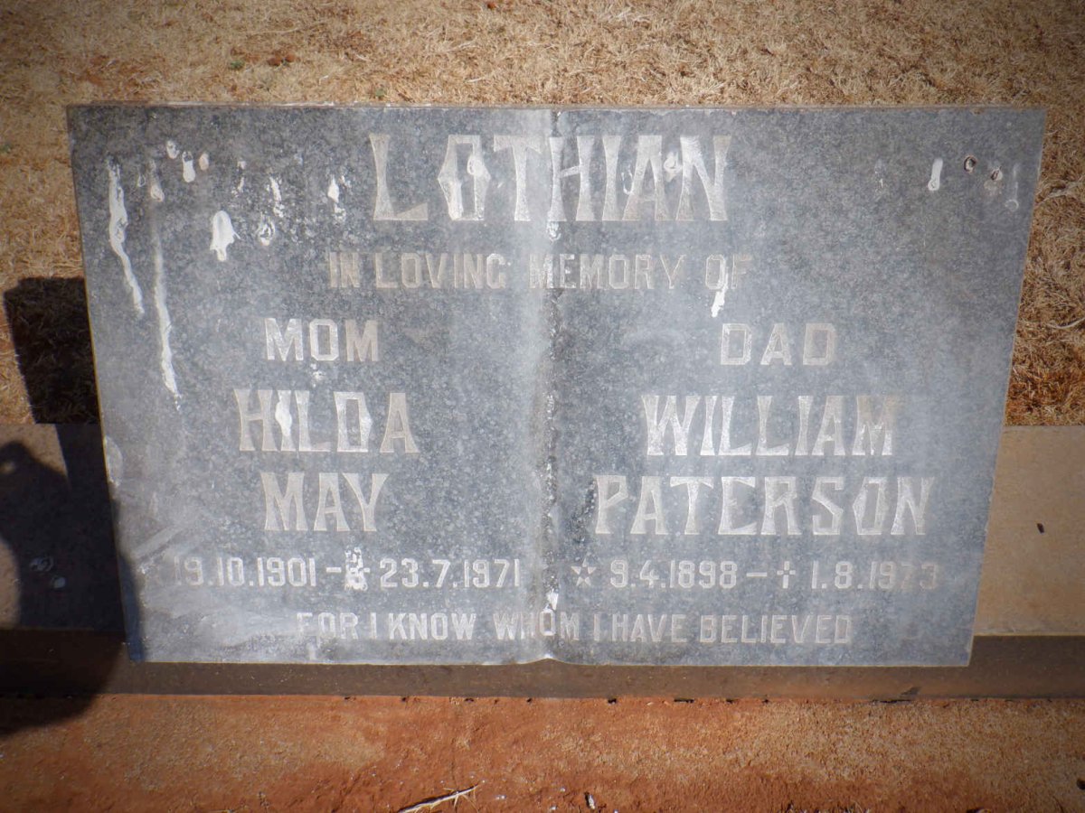 LOTHIAN William Paterson 1898-1973 &amp; Hilda May 1901-1971