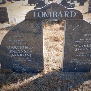LOMBARD Marthinus Johannes 1936-1999 &amp; Madeleine Johanna 1944-2010
