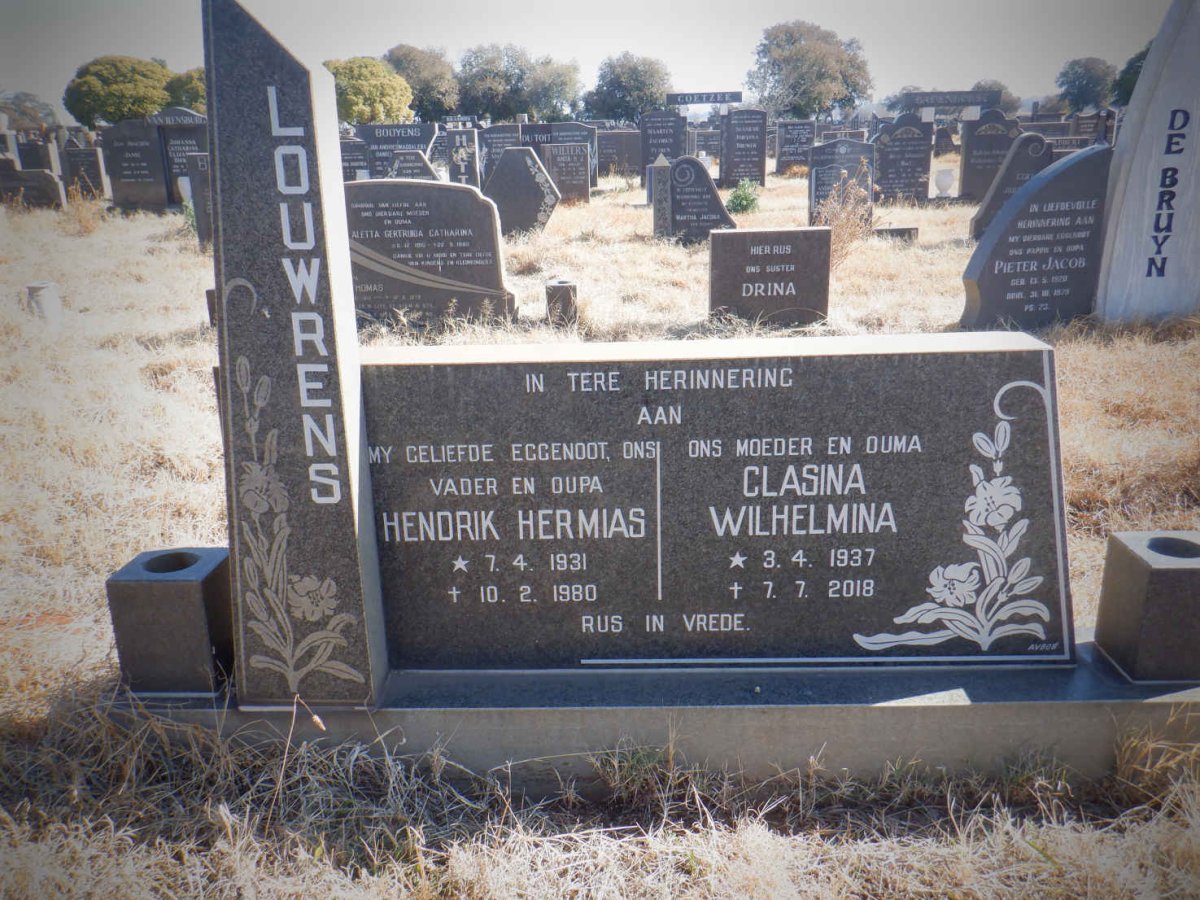 LOUWRENS Hendrik Hermias 1931-1980 &amp; Clasina Wilhelmina 1937-2018