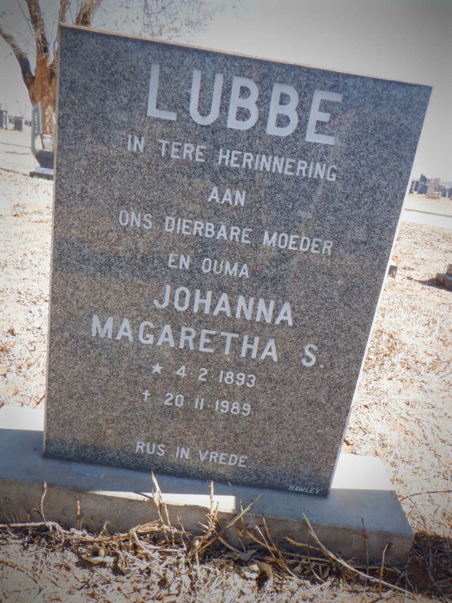 LUBBE Johanna Magaretha S. 1893-1989