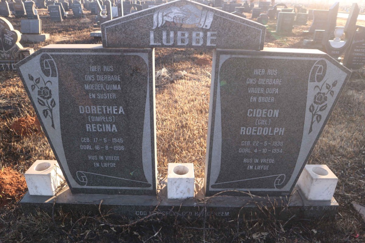 LUBBE Gideon Roedolph 1938-1994 &amp; Dorethea Regina 1945-1986